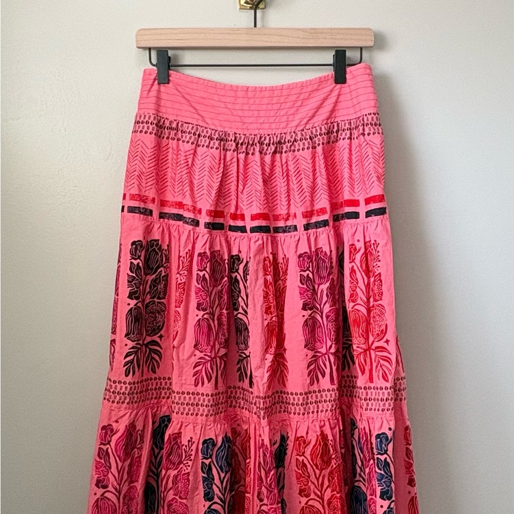 Anthropologie Pink and Red Floral Maxi Skirt